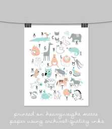 Animal Alphabet Wall Art Teal & Peach Nursery Print - thumbnail 1