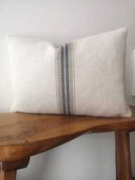 French Vintage Grey Stripe Grain Sack Cushion Cover Rustic Country Style Oblong Pillow - thumbnail 1