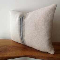 French Vintage Grey Stripe Grain Sack Cushion Cover Rustic Country Style Oblong Pillow - thumbnail 2