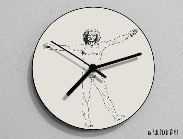 Funny Vitruvian Man 2, Leonardo Da Vinci, Anatomy, Da Vinci Drawing, Illustration, - Wall Clock - image 1