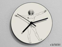 Funny Vitruvian Man 2, Leonardo Da Vinci, Anatomy, Da Vinci Drawing, Illustration, - Wall Clock - thumbnail 1