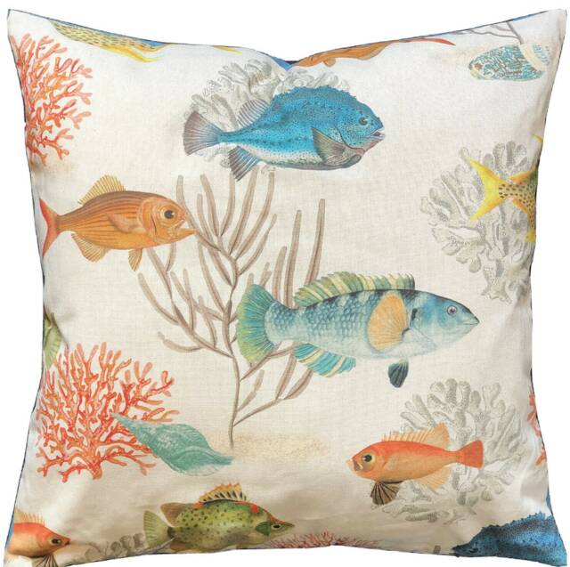 Tropical Fishes & Corals Cushion Cover Printed Cotton Linen Fabric 16-22 - image 1