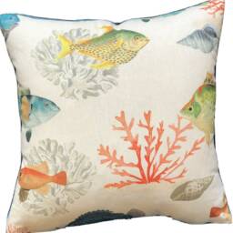 Tropical Fishes & Corals Cushion Cover Printed Cotton Linen Fabric 16-22 - thumbnail 2