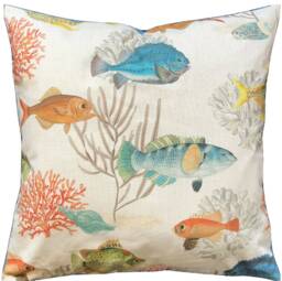 Tropical Fishes & Corals Cushion Cover Printed Cotton Linen Fabric 16-22 - thumbnail 1