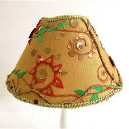 Gold Bronze Lampshade Ethnic Style Embroidered Embellished Sequinned Golden Rustic Moroccan Light Decorated With Sequins Silk - thumbnail 3