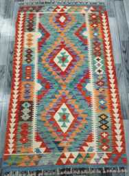 Classic Rug, Handmade Artisan Afghan Turkish Scandinavian Navajo Bohemian Wool Flatweave Multicolour Kilim Rug 160x97 cm - thumbnail 1