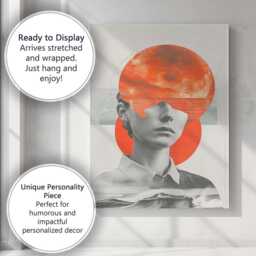 Surreal Monochrome Portrait With Red Moon Ocean Collage Canvas Wall Art Print Decor Picture Ready To Hang - thumbnail 3