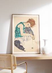 Seated Woman With Bent Knee Print, Egon Schiele Painting, Modern Art, Minimalist Vintage Poster, Neutral Wall Gift For Her, Digital Art - thumbnail 1