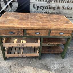 Rustic Kitchen Island With Vintage Trays - thumbnail 3