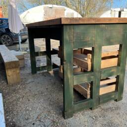 Rustic Kitchen Island With Vintage Trays - thumbnail 2