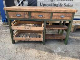 Rustic Kitchen Island With Vintage Trays - thumbnail 1