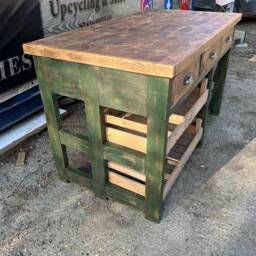 Rustic Kitchen Island With Vintage Trays - thumbnail 4