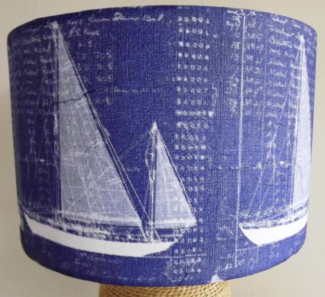 Nautical Blueprint Lampshade Seaside Blue & White Decoupage - image 1