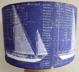 Nautical Blueprint Lampshade Seaside Blue & White Decoupage - thumbnail 1