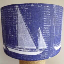 Nautical Blueprint Lampshade Seaside Blue & White Decoupage - thumbnail 2