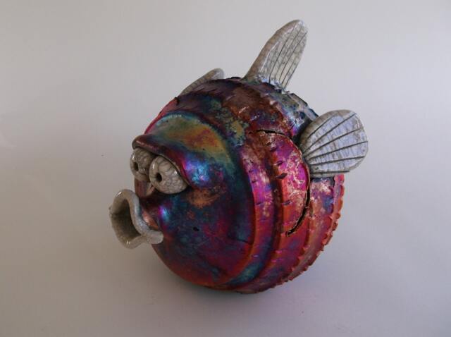 7 Inch Long - Puffer Fish Raku Pottery Free Shipping - image 1