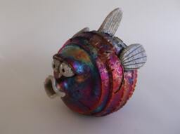 7 Inch Long - Puffer Fish Raku Pottery Free Shipping