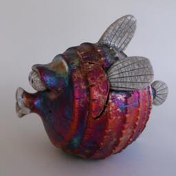7 Inch Long - Puffer Fish Raku Pottery Free Shipping - thumbnail 2
