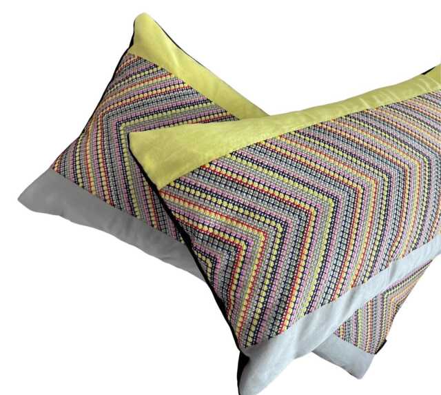 Yellow Stripes Cushion Cover Osborne & Little Fabric Embroidered Silk Rectangle Decorative Throw Pillow - image 1