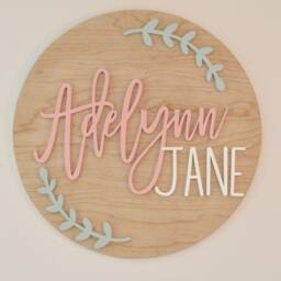 Custom Wood Name Sign - Round Kids Decor Nursery Wall Art Baby Shower Gift Girls Name Board 3D Wood - thumbnail 2