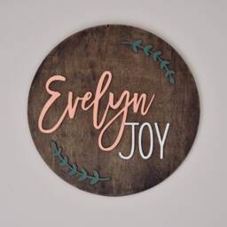 Custom Wood Name Sign - Round Kids Decor Nursery Wall Art Baby Shower Gift Girls Name Board 3D Wood - thumbnail 3