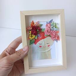 Paper Diorama Made From Ceramic Picture - 3D Wall Art, Floral, Flowers, Craft, Head Shot, Framed Piece, Floral Princess - thumbnail 2