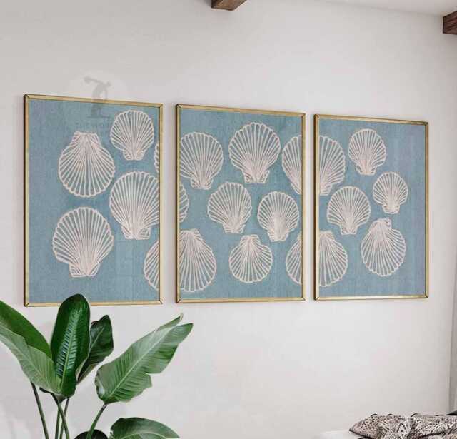 Set Of 3 Seashell Posters, Coastal Wall Art Prints, Nautical Beach Decor For Living Room Or Bedroom - image 1