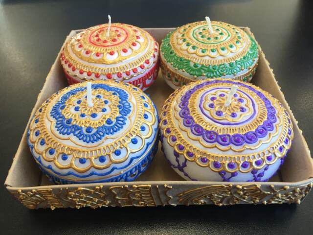 Hand Painted Floating Candle Set, Henna Rhinestone Decor - image 1