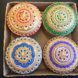 Hand Painted Floating Candle Set, Henna Rhinestone Decor - thumbnail 2