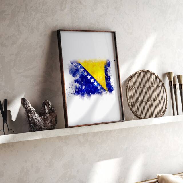 Bosnia & Herzegovina Watercolor Flag Wall Art Print - Travel Poster