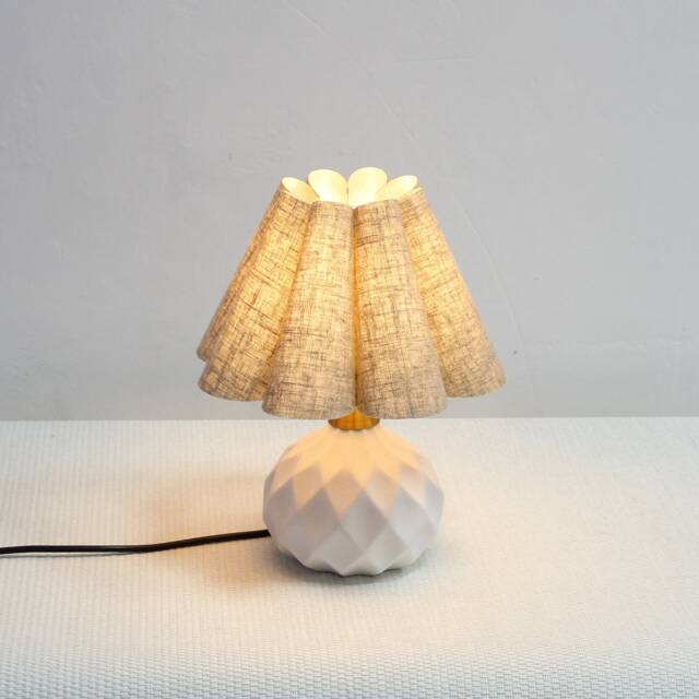 Handmade Ceramic Table Lamp Dark Oatmeal Fabric Shade - image 1