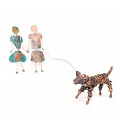 Couple Walking A Dog Sculpture, Copper Anniversary Gift Idea, Walk Figurine, Handmade Valentines Day - Custom Order