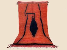 Handwoven Wool Boujaad Rug Moroccan Folk Art, Orange & Black, 4.69Ft X 8.39Ft - thumbnail 1