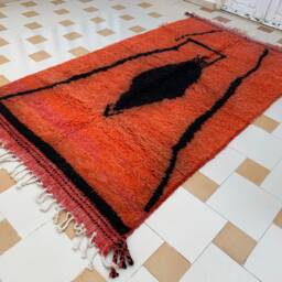 Handwoven Wool Boujaad Rug Moroccan Folk Art, Orange & Black, 4.69Ft X 8.39Ft - thumbnail 3