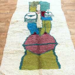Abstract Face Moroccan Boucherouite Rug - Cubist Berber Carpet, Tribal Decor - thumbnail 3