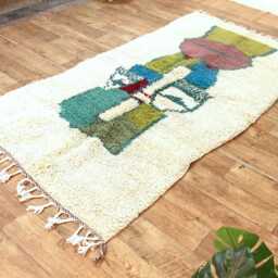 Abstract Face Moroccan Boucherouite Rug - Cubist Berber Carpet, Tribal Decor - thumbnail 4