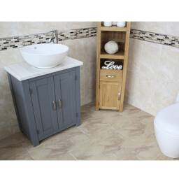 Bathroom Vanity Unit Painted Grey - White Marble Top Ceramic Basin Choice 310Gwmcbc - thumbnail 3