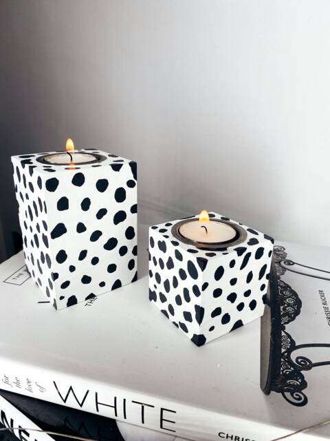 Two Dalmatian Print Candle Holders - Cubed Holder Homeware Home Accessories Decor Candles - image 1
