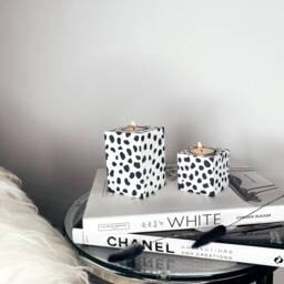 Two Dalmatian Print Candle Holders - Cubed Holder Homeware Home Accessories Decor Candles - thumbnail 4