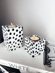 Two Dalmatian Print Candle Holders - Cubed Holder Homeware Home Accessories Decor Candles