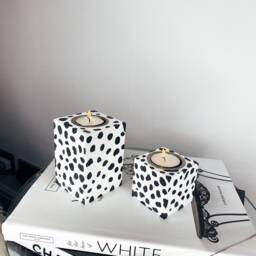 Two Dalmatian Print Candle Holders - Cubed Holder Homeware Home Accessories Decor Candles - thumbnail 3