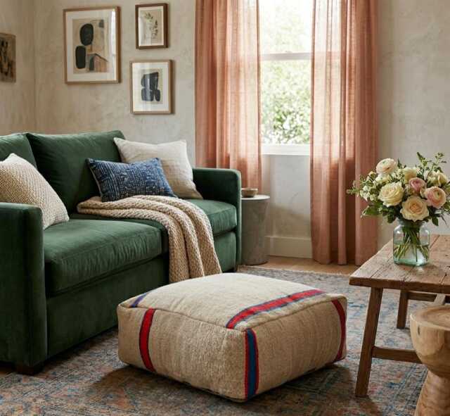 Handmade Moroccan Kilim Pouf, Creamy White Floor Ottoman Cover, Berber Square Cushion, Tribal Home Decor 60x60x21 cm - image 1