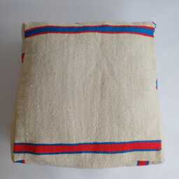Handmade Moroccan Kilim Pouf, Creamy White Floor Ottoman Cover, Berber Square Cushion, Tribal Home Decor 60x60x21 cm - thumbnail 2