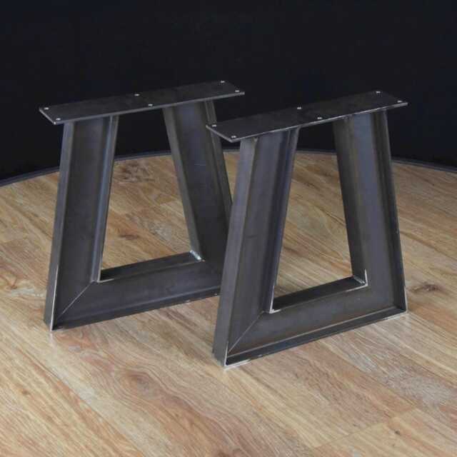Metal Legs For Solid Wood Desk, Steel Coffee Table Legs, Trapezoid Ibeam Furniture, Dining Set Of 2 - image 1