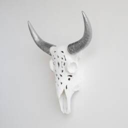 Faux Taxidermy Decorative Carved Bison Skull - Wall Decor White & Silver Cbi0110 - thumbnail 2