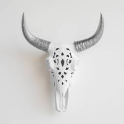 Faux Taxidermy Decorative Carved Bison Skull - Wall Decor White & Silver Cbi0110 - thumbnail 1