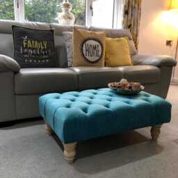 Handmade Chesterfield Plush Velvet Footstool - Button Tufted Ottoman, Natural Wooden Legs 37cm High - thumbnail 3