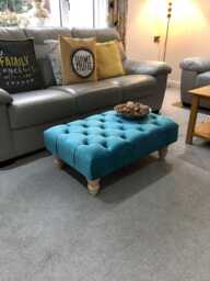 Handmade Chesterfield Plush Velvet Footstool - Button Tufted Ottoman, Natural Wooden Legs 37cm High