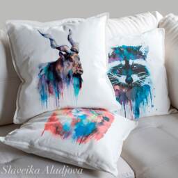Goat 4 Throw Pillow Cover By Slaveika Aladjova, Cushion Cover, Decorative Pillow Cover, Animal Art, Watercolor Pillow, Christmas Gift - thumbnail 2