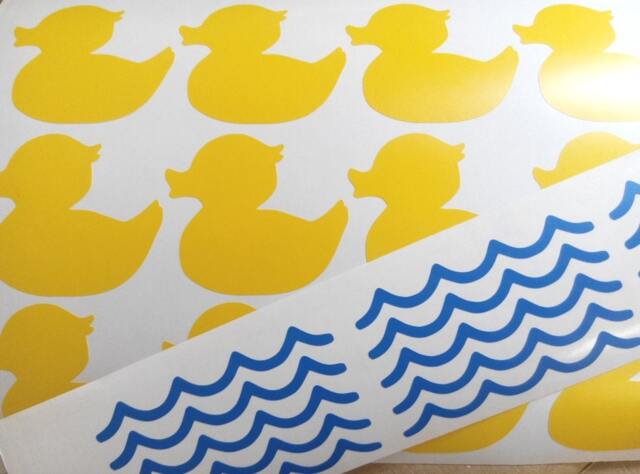 15 Rubber Ducky Decal, Duck Vinyl Wall Decals, Art , Removable Bathroom Decor, Kids Bathroom Decor, Yellow Ducklings & Waves - image 1